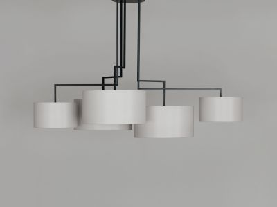 Noon 5 LED Leuchte in Schwarz mit fünf zylindrischen Lampenschirmen und modernem Design.